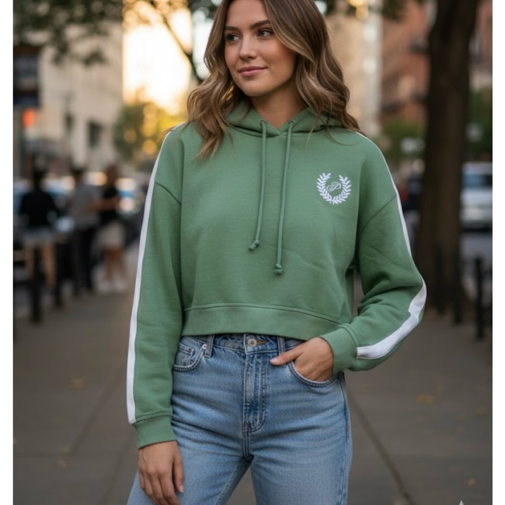 PINK Victoria's Secret Sage Hoodie with White Stripes
